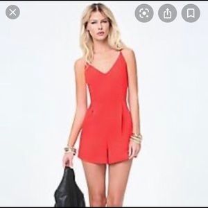 Bebe Red Romper with Lace Back